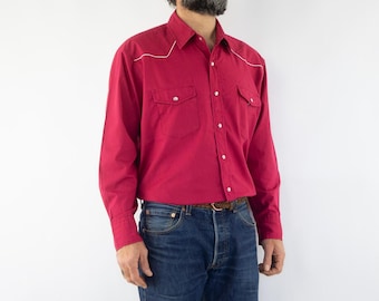 Vintage Cowboy Shirt 1980s | Burgundy Pearl Snap Cowboy | Western Wear | Size L