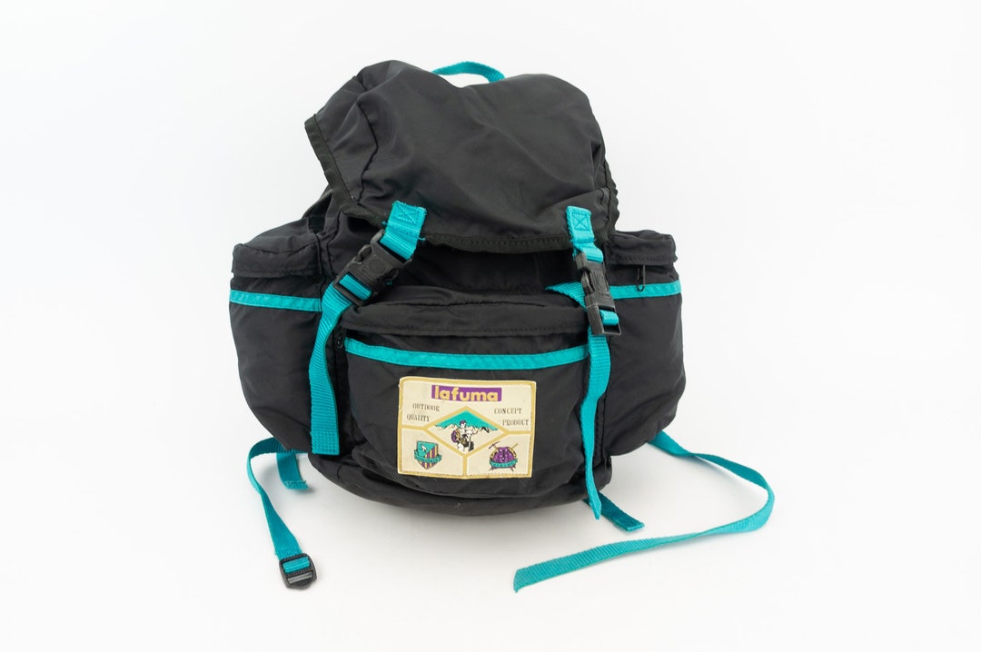 Lafuma | Vintage Backpack | 1980s | Hiking Bag | Black and Blue Nylon ...