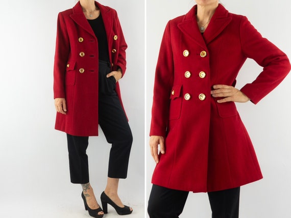 Red coat with gold buttons sale