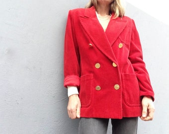 Yves Saint Laurent | Vintage Corduroy Jacket | 1980s | Red Blazer Jacket | Golden Buttons | Made in France | Size M