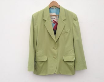 Vintage Moschino Wool Blazer  1980s | Green Jacket, Photo Print Lining | Made in Italy | M