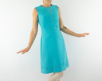 Vintage A-Line Dress 1960s | Blue Mod Trapeze | Sleeveless, Retro Look | France | S
