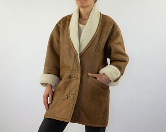 Vintage 1980s Gianfranco Ferré Shearling Jacket / Tan Brown Suede