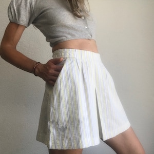 Adidas | Vintage Tennis Skirt | 1980s | Skirt with Stripes | Yellow/Blue | Mini Sport Skirt | Ventex | Made in France | NOS | Size 40/42
