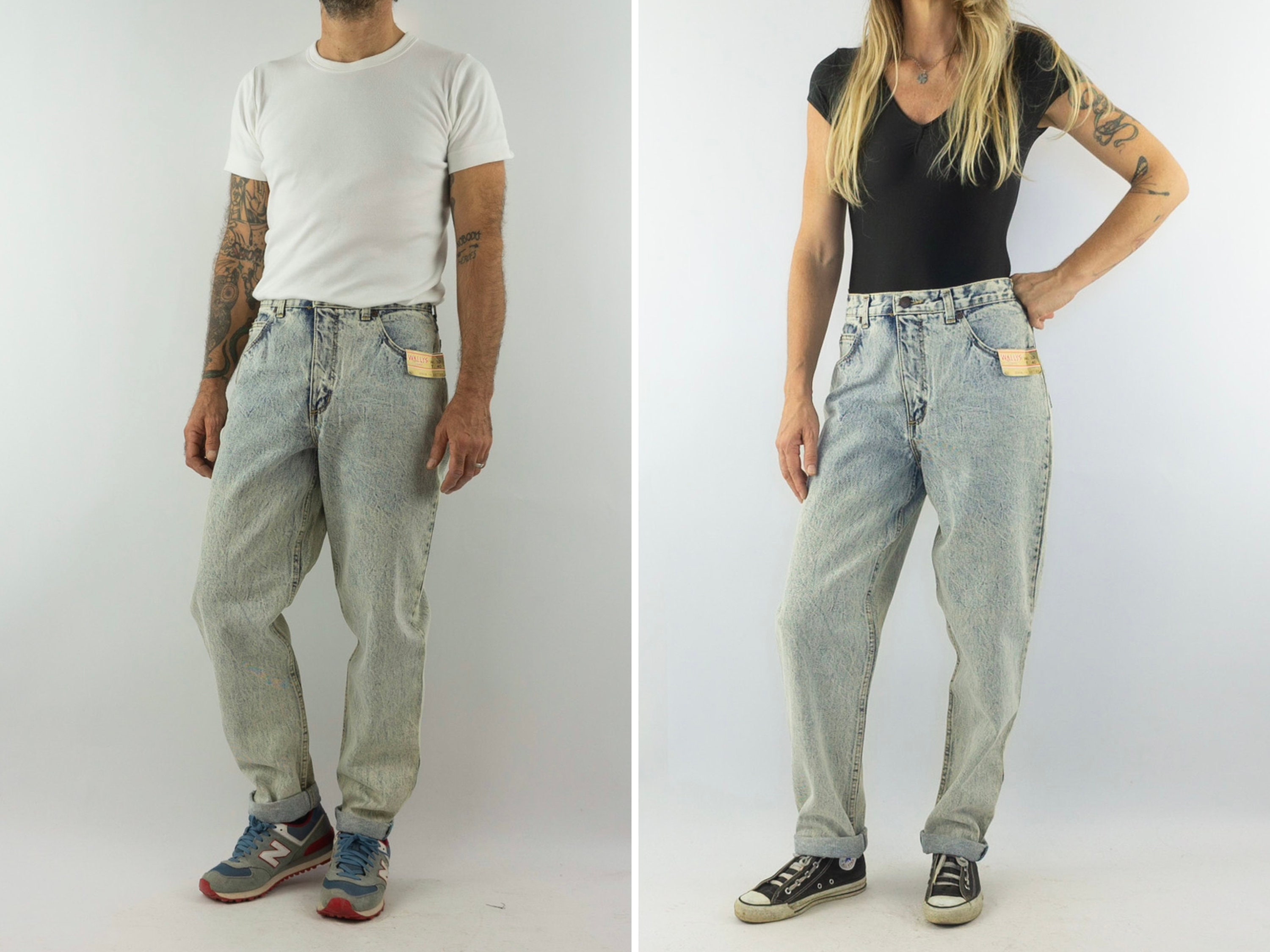 Vintage Acid Wash Jeans 1980s | High Waisted Tapered Denim Pants