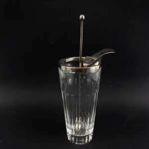 Masini Vintage Cocktail Pitcher 1960s Bohemian Cut Crystal Frame Silver Metal Bartender Mixing Spoon Made in Italy image 3