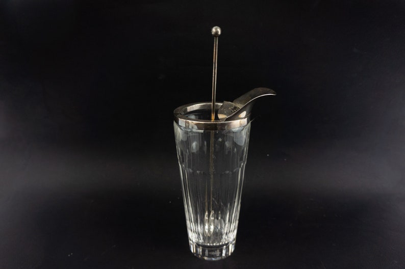 Masini Vintage Cocktail Pitcher 1960s Bohemian Cut Crystal Frame Silver Metal Bartender Mixing Spoon Made in Italy image 3