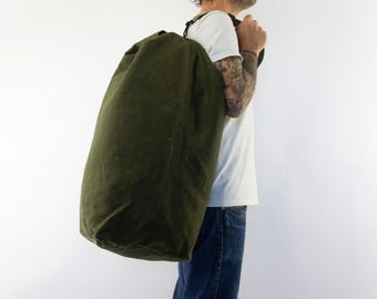 Vintage French Army Duffle Bag 1960s | Khaki Canvas Military Sack