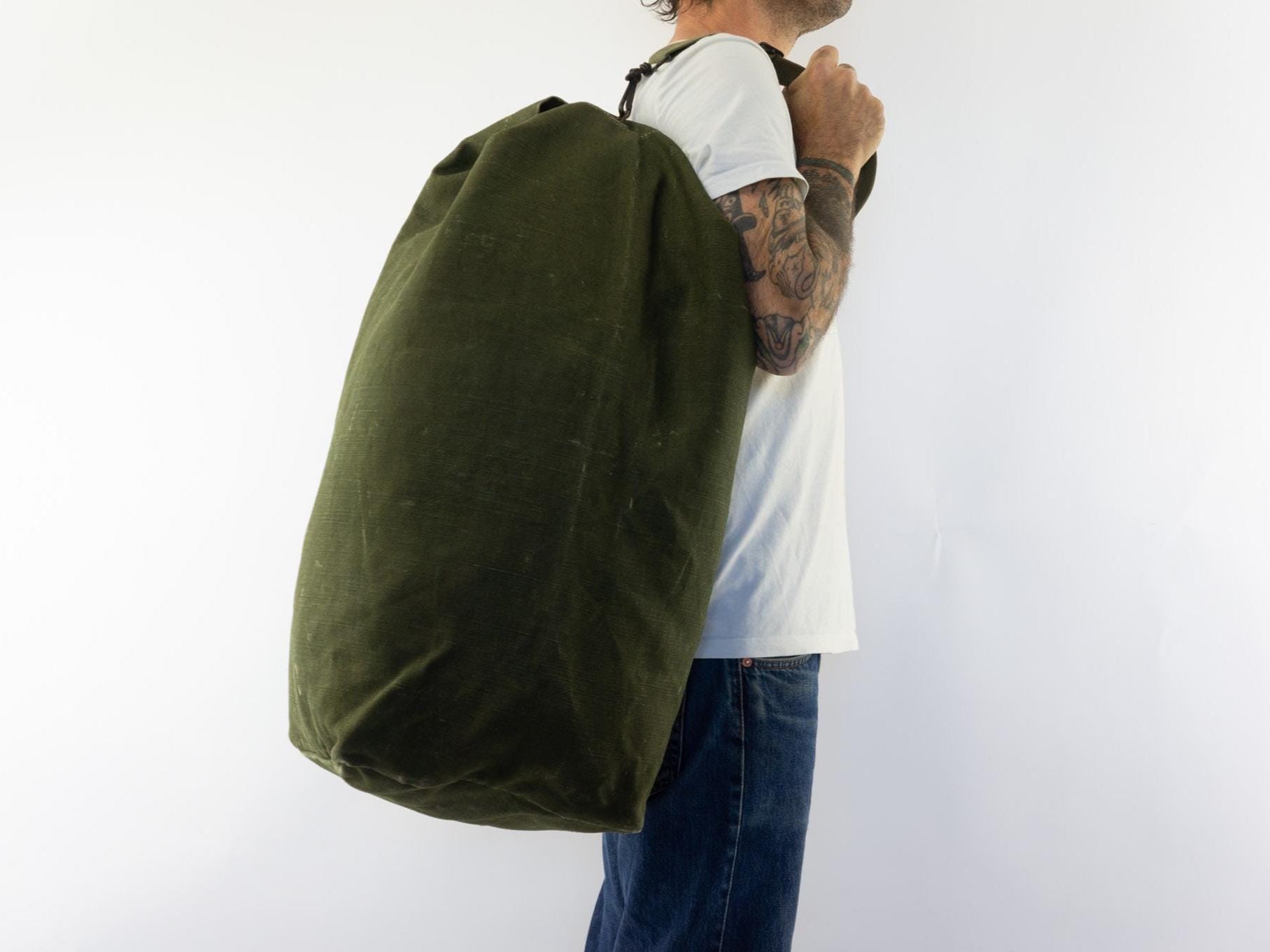 Vintage French Army Duffle Bag 1960s | Khaki Canvas Military Sack Vintage French Army Duffle Bag 1960s | Khaki Canvas Military Sack