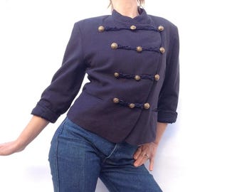 Vintage Militär Jacke 1980er Jahre | Blaue Wolle Mess Jacket, Anchor Buttons | Frankreich | M