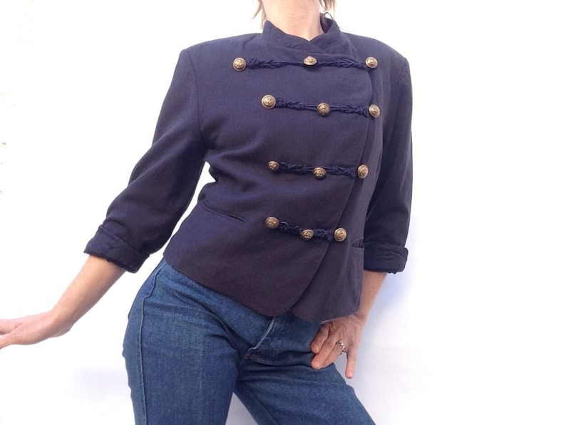 Jaqueta militar vintage de oficial, anos 80 | Jaqueta de gala azul em lã, botões de âncora | França | Tamanho M imagem 1