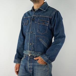 Vintage Type II Denim Jacket 1960s | Pleated Selvedge Dark Wash Sanforized | Trucker Jacket | Made in USA | Size M
