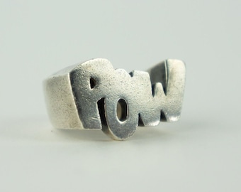 Signet Ring POW/MOD | Sterling Silver Word Ring | Solid Handmade Jewelry | Made in France