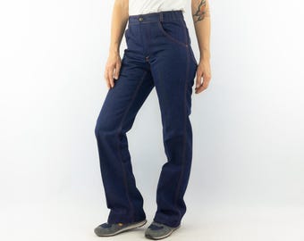Vintage Bell Bottom Jeans 1970s | High Waist Flared Indigo Denim Pants | France | NOS | S