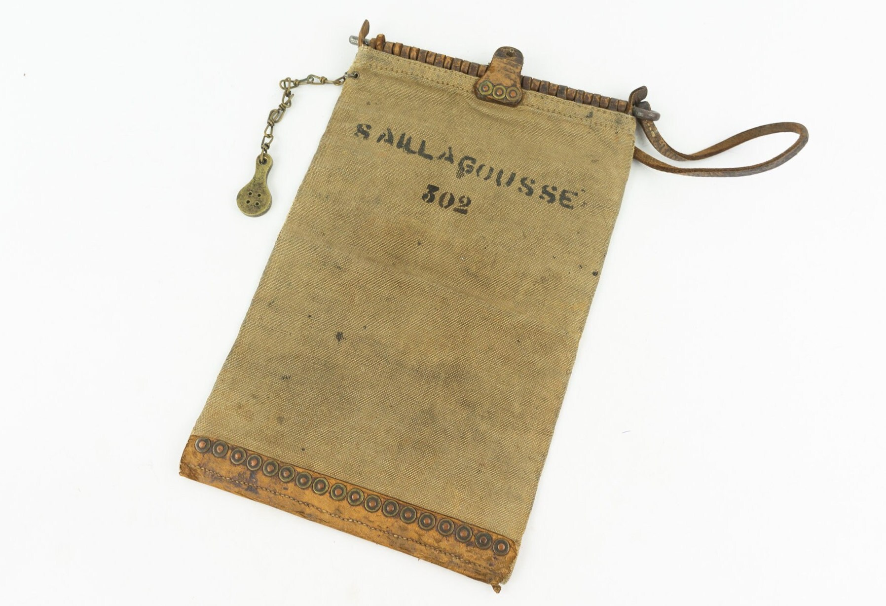 Vintage French Cash Transit Bag 1930s | Canvas Leather Bank