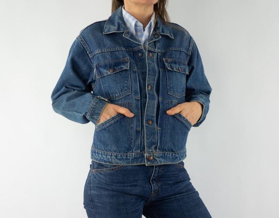 Vintage Pleated Denim Jacket 1960s | Type II Trucker | Dark Wash