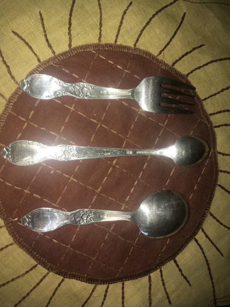 Rogers and Sons IS 3 Piece Set Of Baby Spoon Vintage Wm Fork And An Infant Spoon