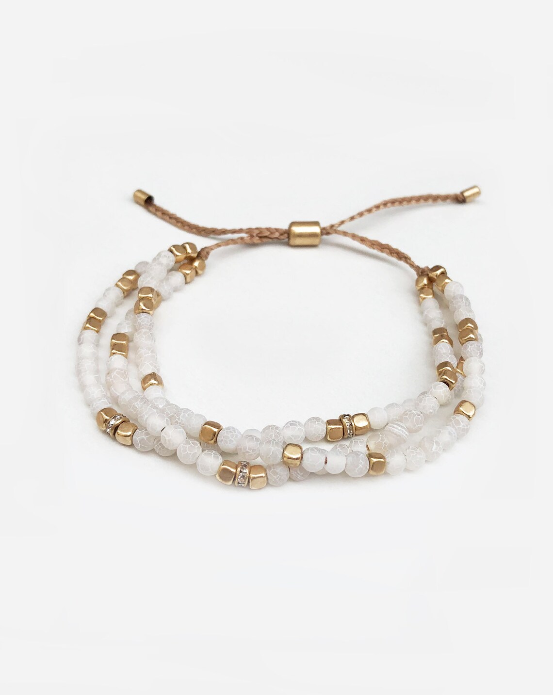 Adjustable Bead Bracelet Stackable Bolo Bracelet White Gold Etsy