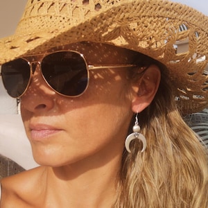 Regalo para ella: pendientes colgantes de plata de ley con gancho, pendientes llamativos con cuentas. Joyería personalizada hecha a mano, pendientes bohemios únicos y encantadores.