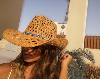 SALE 50% Boho cowboy hats for women, bohemian cowgirl straw hat, stetson western hats, kekugi