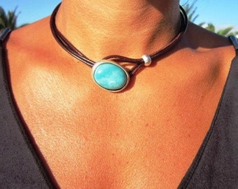 turquoise silver statement necklace for women, turquoise jewelry, choker necklace, Kekugi handmade jewelry