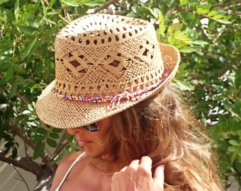 Bohemian trendy hat, boho hats, festival hats, fashion hats, custom hats, cowgirl hats, womens hats, straw cowboy hats,