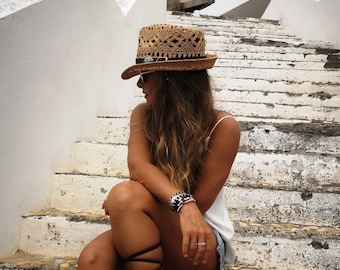 Handmade Straw Fedora Hat, Custom Summer Beach Sun Hat
