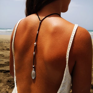 back silver jewelry, Y necklace, lariat necklace, bohemian necklaces, backdrop necklace, boho bareback minimalist handmade jewelry