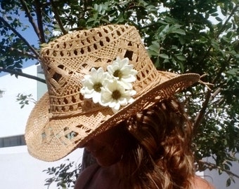 Flower cowgirl hats, cowboy hat for women, personalized hats, bachelorette party hat