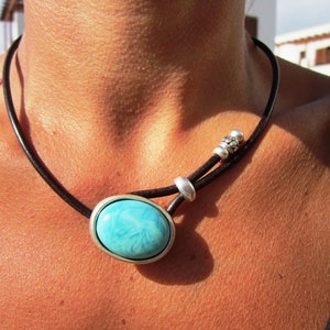 silver statement turquoise necklace for women, handmade jewelry