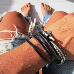 wrap Handmade bohemian leather and silver bracelet, personalized jewelry gifts, custom friendship bracelet