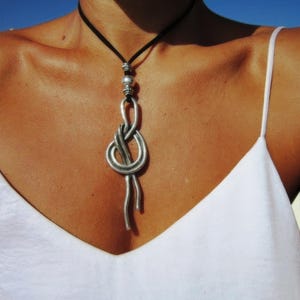Long silver and leather necklace, casual simple boho chic jewelry, bohemian handmade jewelry made to order, designs by kekugi