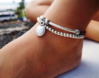dainty disk anklet, bohemian style anklet, layered anklet, bohemian anklet, beach anklet, silver anklet for women, boho anklets for women