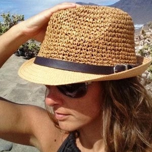 Crochet Custom Straw fedora hat for women • Bride bachelorette party