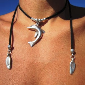 Dolphin wrap necklace, minimal necklaces, boho jewelry, bohemian beach style, summer jewelry, dolphin pendant