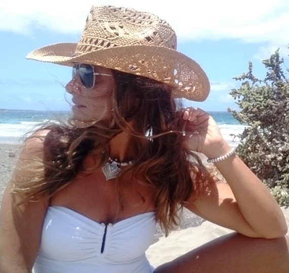 Straw Cowboy Hat Western Hats for Women Cowgirl Sun Beach Hat