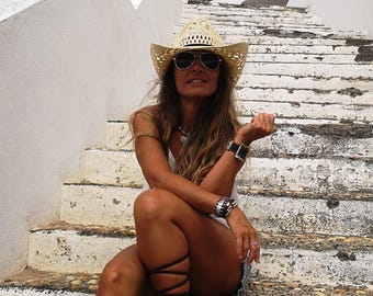 Coastal cowgirl Custom Straw cowboy hat for women • western summer festival