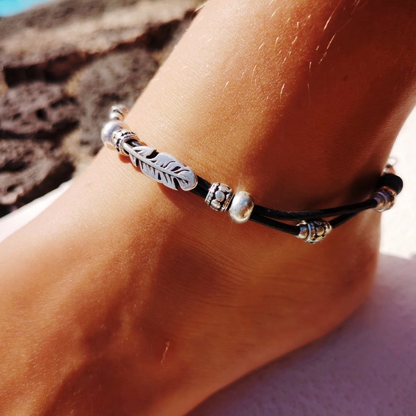 bohemian style anklet, feather ankle bracelet, bohemian anklet, beach anklet, summer anklet, silver anklet for women, boho anklets for women