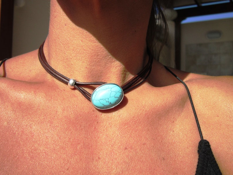SALE 50% OFF turquoise necklace statement necklace for women, turquoise jewelry, choker necklace, Kekugi handmade jewelry image 5