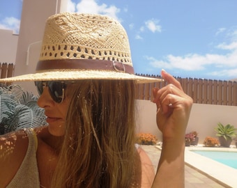 Crochet Custom Straw panama hat for women • Bride bachelorette party