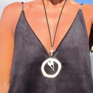 Long silver and leather necklace, casual simple boho chic jewelry, bohemian handmade jewelry made to order, designs by kekugi