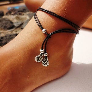 Wrap leather anklet with silver charm and beads, ankle bracelet handmade to size, bohemian custom Jewelry gift, best selling items by Kekugi