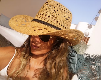 Chapeaux de cowboy Boho pour femmes, chapeau de paille boho cowgirl, chapeaux western stetson, kekugi