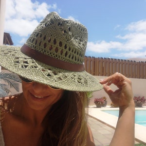 Beach wide brim hat, green straw hat, summer hat,  panama hat, elegant hats for women