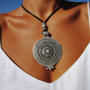 Long silver and leather necklace, casual simple boho chic jewelry, bohemian handmade jewelry made to order, designs by kekugi
