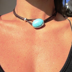 SALE 50% OFF turquoise necklace statement necklace for women, turquoise jewelry, choker necklace, Kekugi handmade jewelry image 3