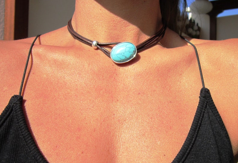 SALE 50% OFF turquoise necklace statement necklace for women, turquoise jewelry, choker necklace, Kekugi handmade jewelry image 3