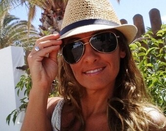 Crochet Custom Straw fedora hat for women • Bride bachelorette party