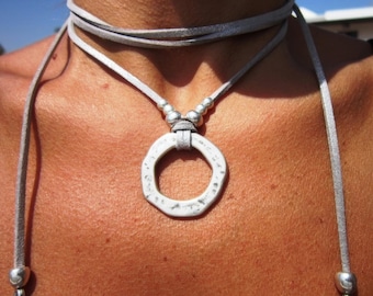 white wrap ring necklace, Boho jewelry, bohemian jewelry, hippy jewelry, bohemian necklaces, boho necklaces, handmade jewelry