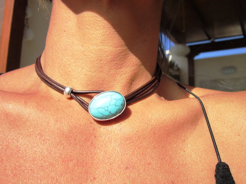 VENTE 50 % DE RÉDUCTION collier turquoise collier de déclaration pour femmes, bijoux turquoise, collier choker, bijoux faits à la main Kekugi image 4